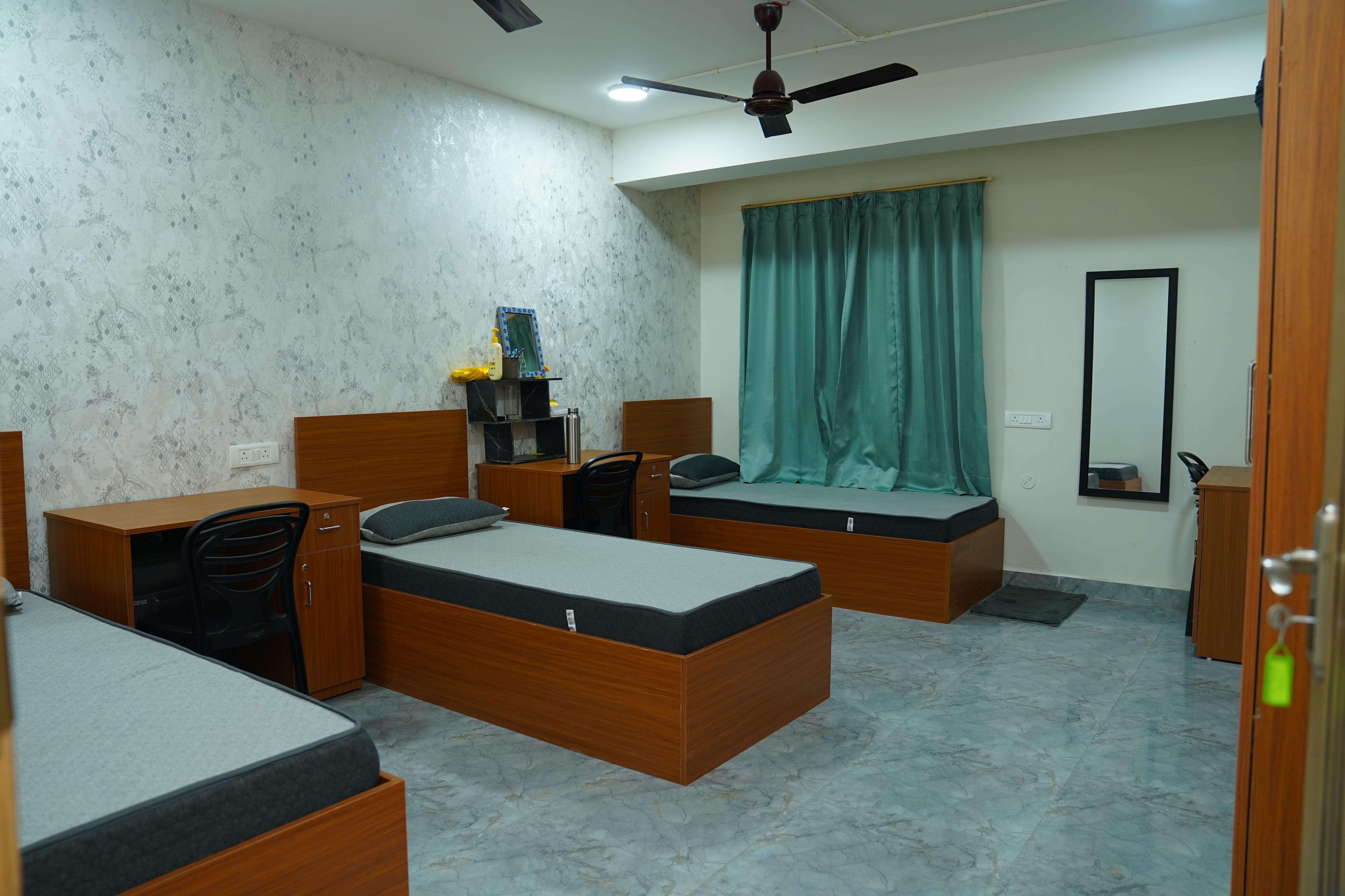 Modern hostel building with secure campus environment